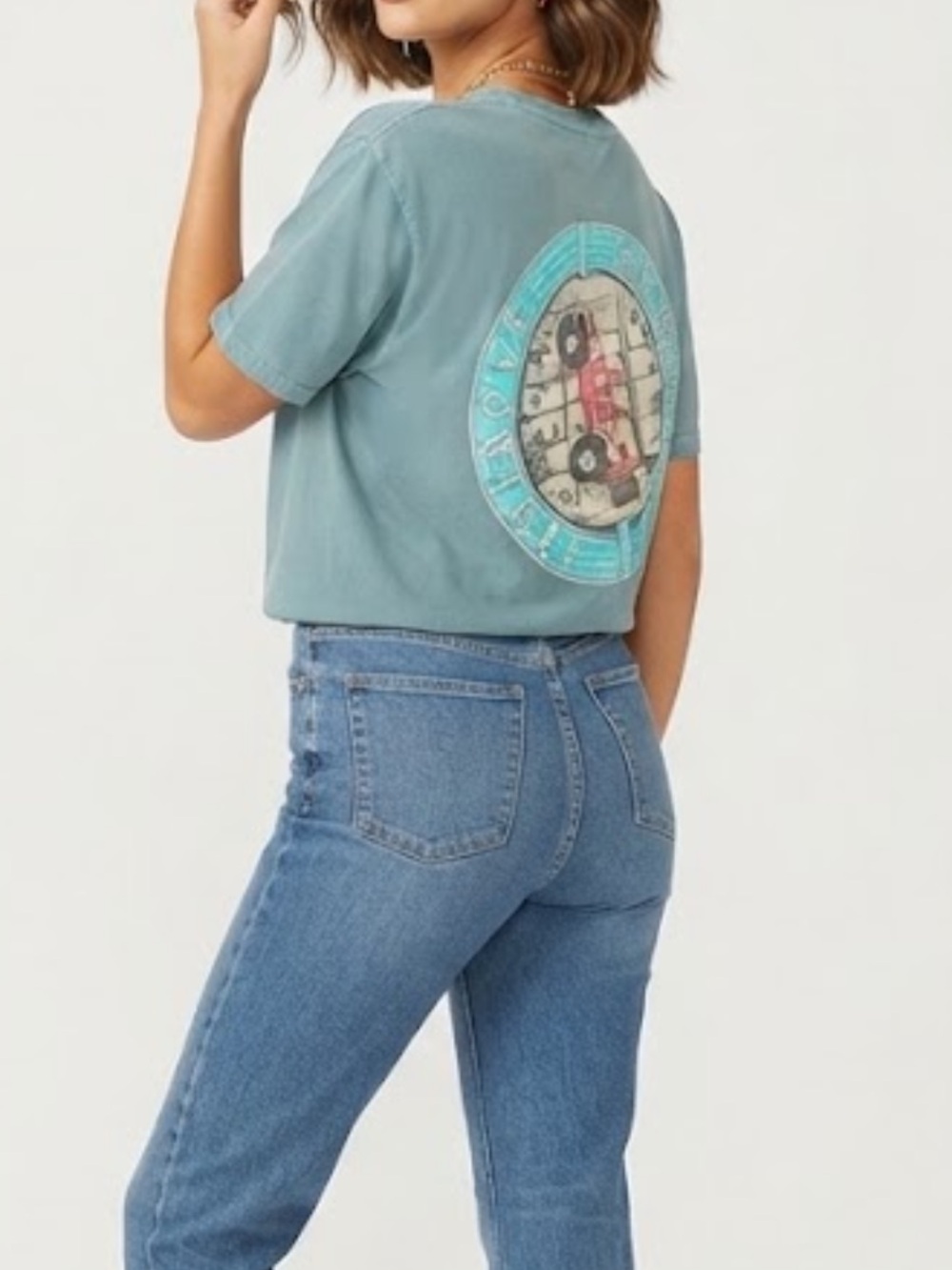 Vintage-Inspired Teal Graphic 30A Beach Short Sleeve Tee for Women Size XL